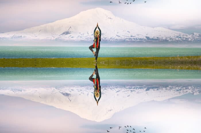 Person doing yoga with views of Mount Ararat