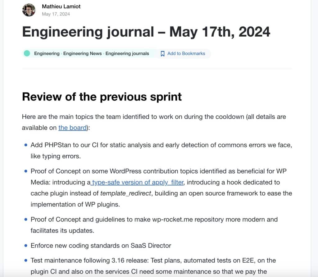 Cooldown sprint outcome summary in a blog post internally to the company