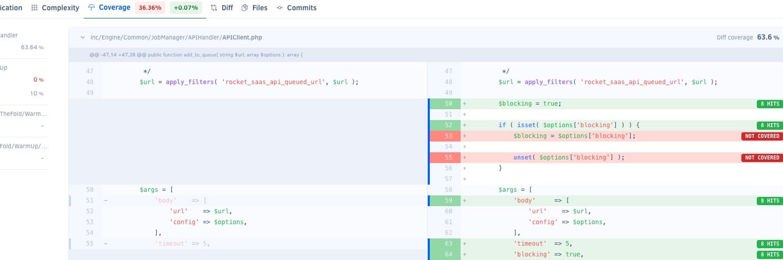 Codacy code diff coverage visual report